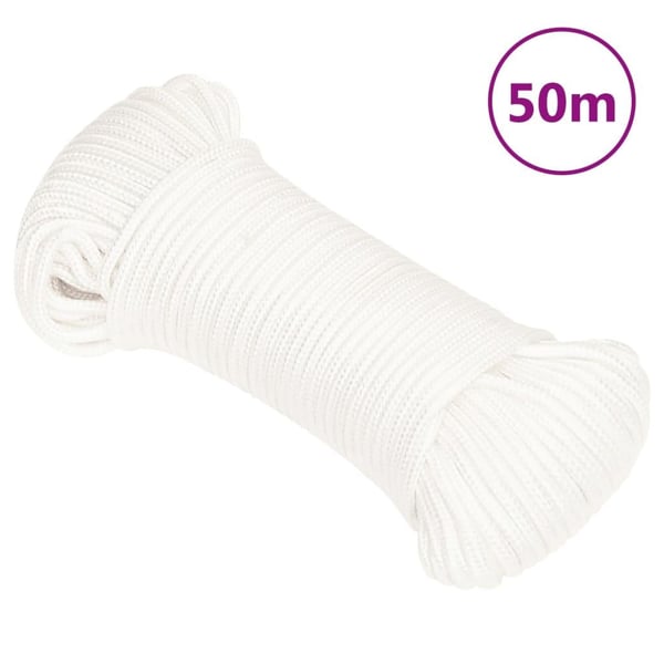 vidaXL tovværk til båd 4 mm 50 m polypropylen hvid