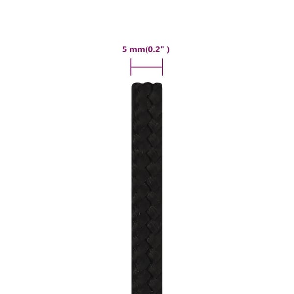 vidaXL Arbeidstau svart 5 mm 25 m polyester