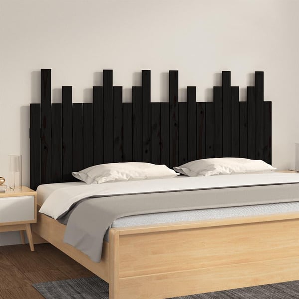 vidaXL Veggmontert sengegavl svart 166x3x80 cm heltre furu