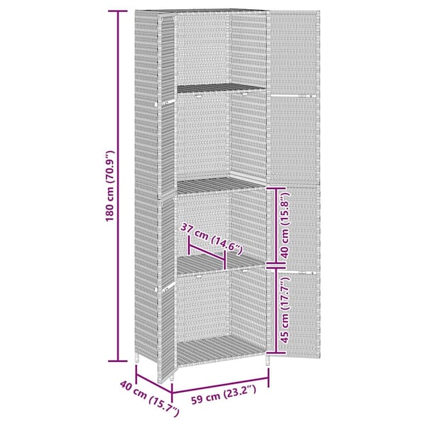 vidaXL opbevaringsskab til haven 59x40x180 cm polyrattan sort