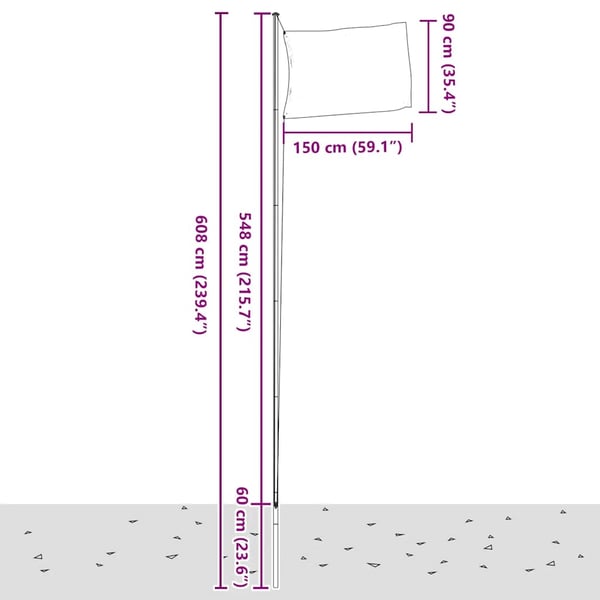 vidaXL USA flag og flagstang 6,08 m aluminium
