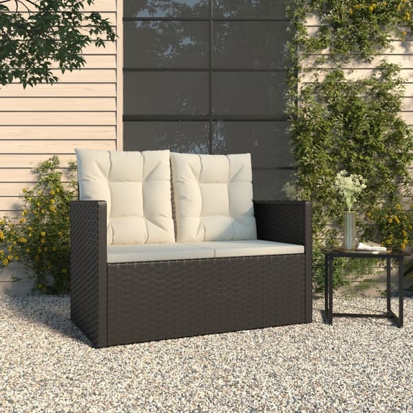 vidaXL havebænk med hynder 105 cm polyrattan sort