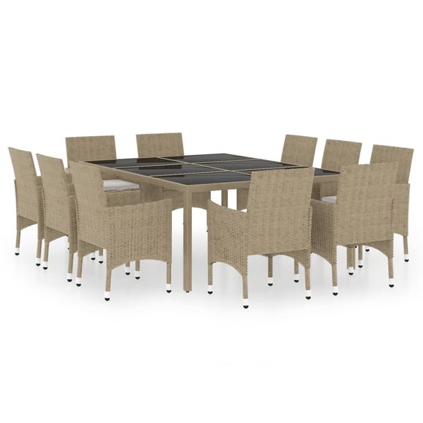 vidaXL spisebordssæt til haven 11 dele polyrattan beige