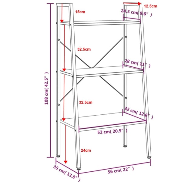 vidaXL stigereol med 3 hylder 56x35x108 cm sort