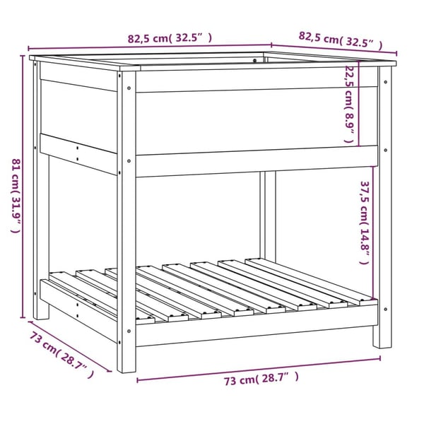 vidaXL Plantekasse med hylle 82,5x82,5x81 cm heltre furu