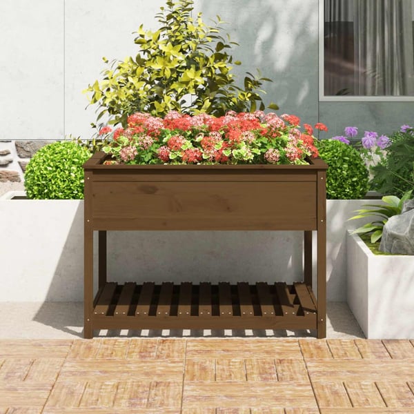 vidaXL Plantekasse med hylle honningbrun 111,5x111,5x81 cm heltre furu