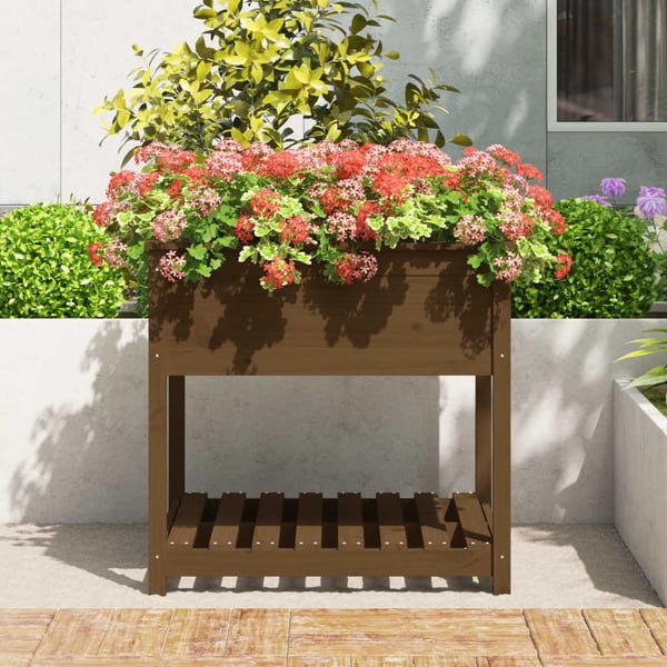 vidaXL Plantekasse med hylle honningbrun 82,5x82,5x81 cm heltre furu