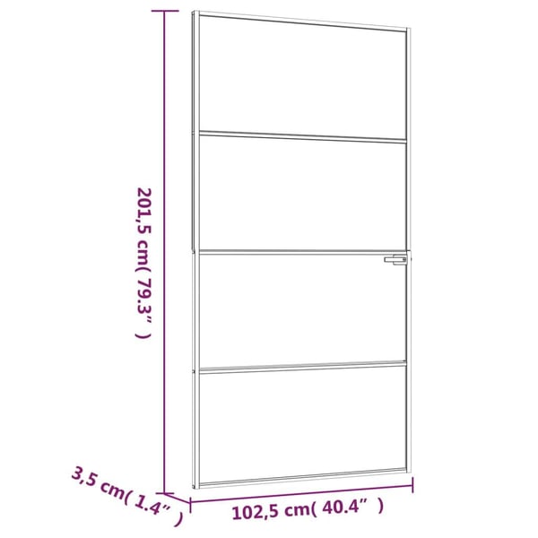 vidaXL Innerdør svart 102x201,5 cm herdet glass og aluminium slank