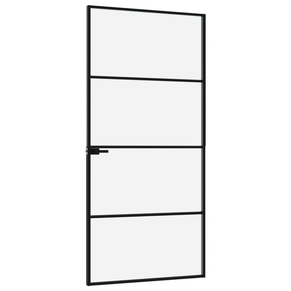 vidaXL Innerdør svart 93x201,5 cm herdet glass og aluminium slank