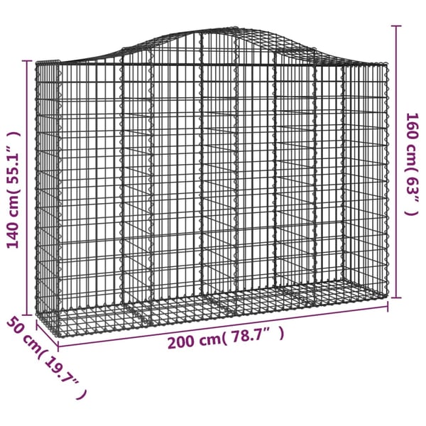 vidaXL Gabionkurv buet 200x50x140/160 cm galvanisert jern
