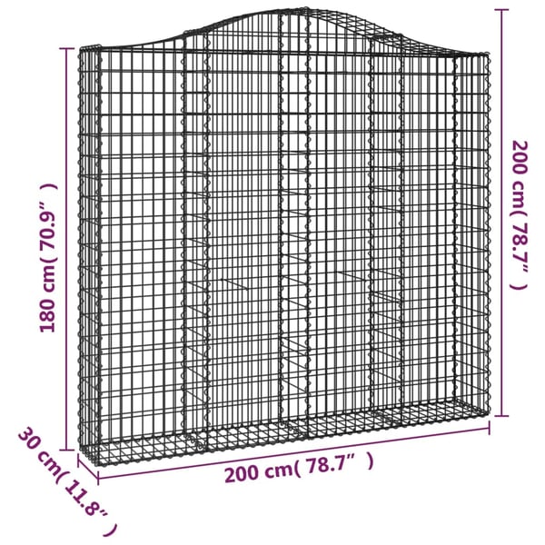 vidaXL Gabioner bågformade 10 st 200x30x180/200 cm galvaniserat järn