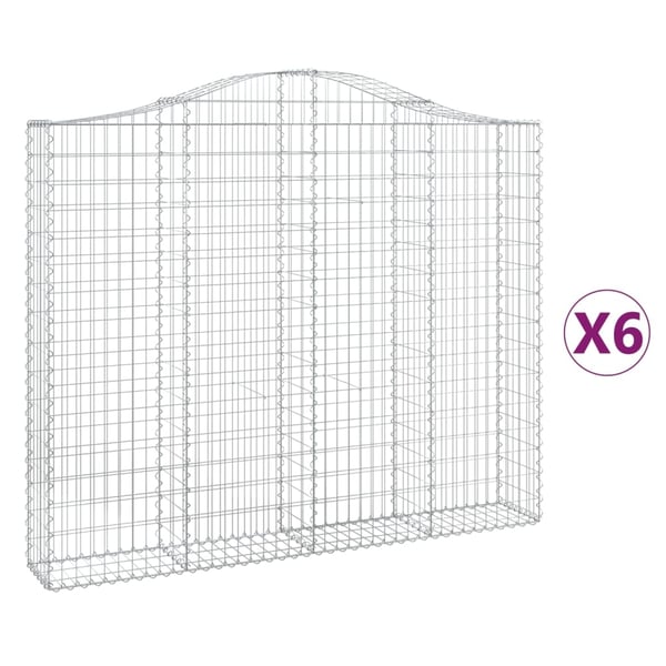 vidaXL buede gabionkurve 6 stk. 200x30x160/180 cm galvaniseret jern