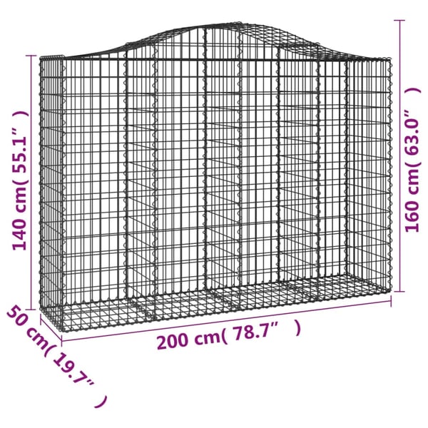 vidaXL Gabionkurver buede 5 stk 200x50x140/160 cm galvanisert jern