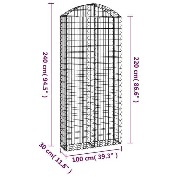 vidaXL Gabionkurv buet 100x30x220/240 cm galvanisert jern
