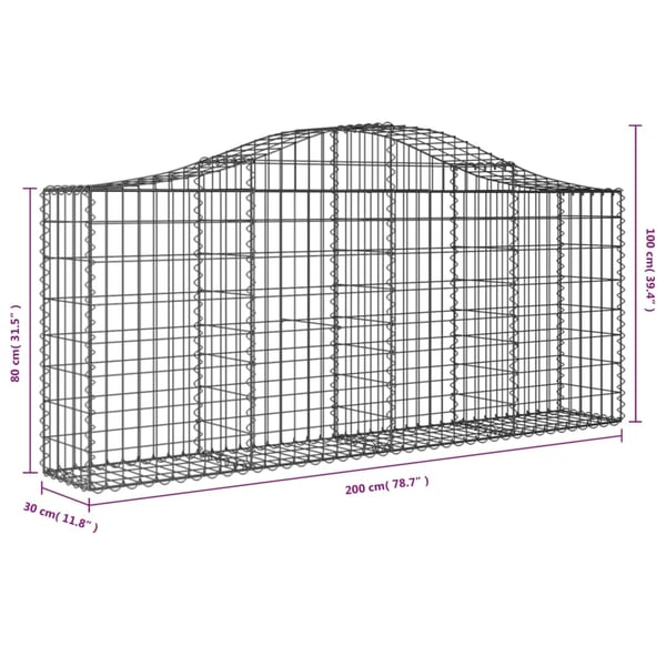 vidaXL buede gabionkurve 30 stk. 200x30x80/100 cm galvaniseret jern