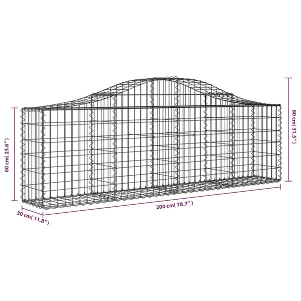 vidaXL Gabionkurver buede 9 stk 200x30x60/80 cm galvanisert jern