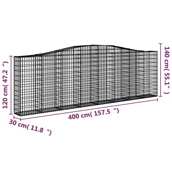 vidaXL buede gabionkurve 6 stk. 400x30x120/140 cm galvaniseret jern