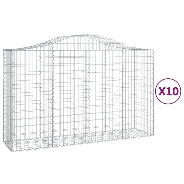 vidaXL Gabionkurver buede 10 stk 200x50x120/140 cm galvanisert jern