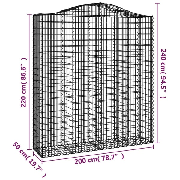 vidaXL Gabionkurver buede 6 stk 200x50x220/240 cm galvanisert jern