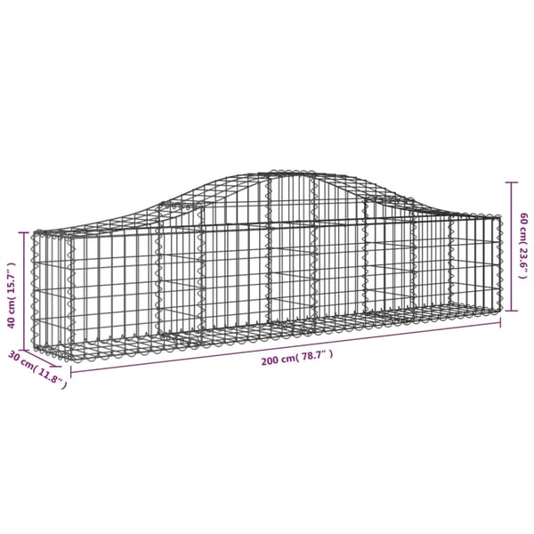 vidaXL Gabionkurver buede 9 stk 200x30x40/60 cm galvanisert jern