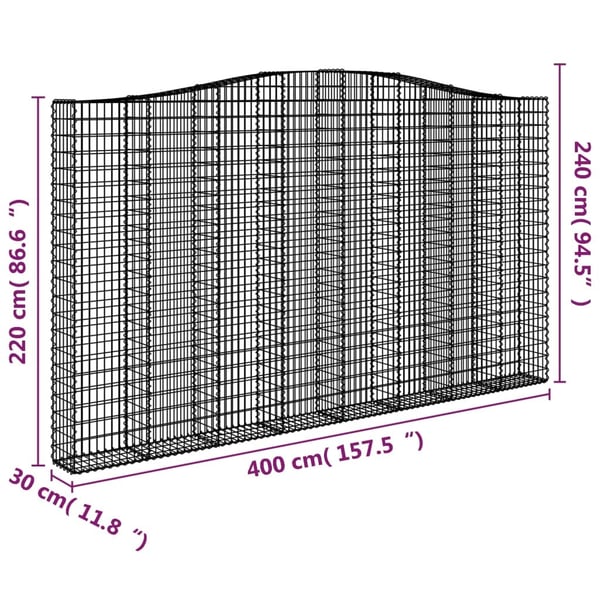 vidaXL Gabionkurver buede 2 stk 400x30x220/240 cm galvanisert jern