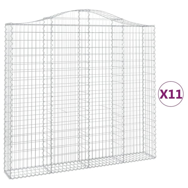 vidaXL buede gabionkurve 11 stk. 200x30x180/200 cm galvaniseret jern