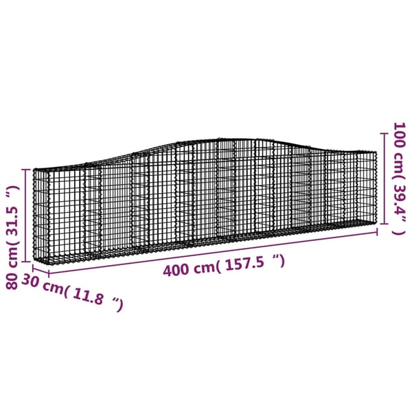 vidaXL Gabionkurver buede 20 stk 400x30x80/100 cm galvanisert jern