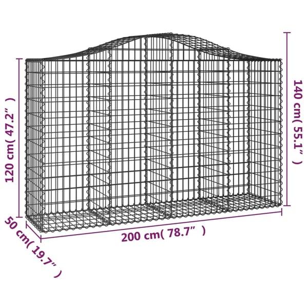 vidaXL Gabionkurver buede 14 stk 200x50x120/140 cm galvanisert jern