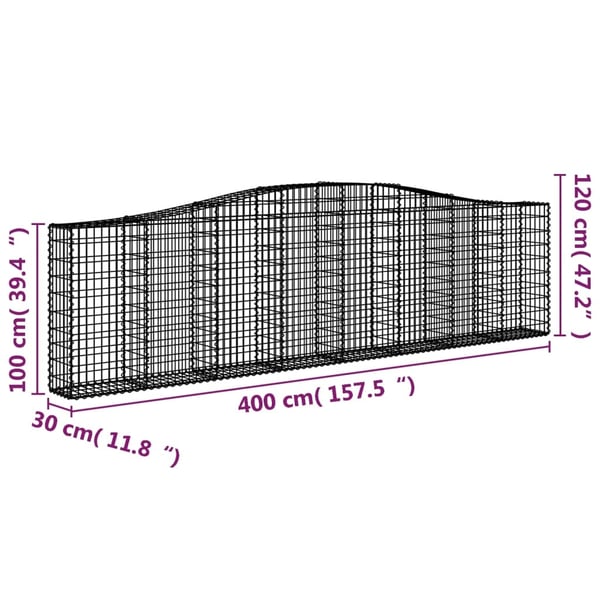 vidaXL Gabionkurver buede 7 stk 400x30x100/120 cm galvanisert jern
