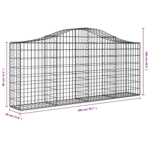 vidaXL Gabionkurver buede 18 stk 200x30x80/100 cm galvanisert jern