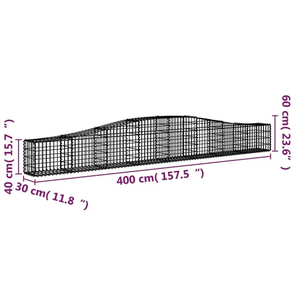 vidaXL Gabionkurver buede 9 stk 400x30x40/60 cm galvanisert jern