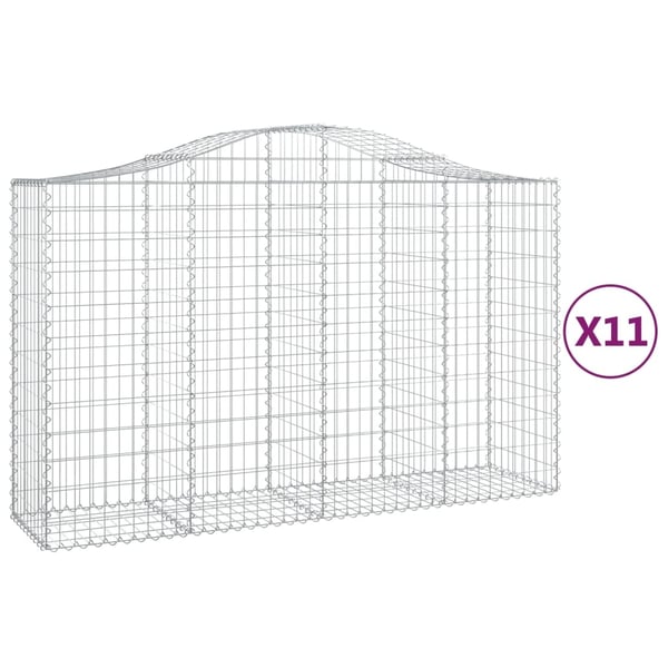 vidaXL Gabionkurver buede 11 stk 200x50x120/140 cm galvanisert jern