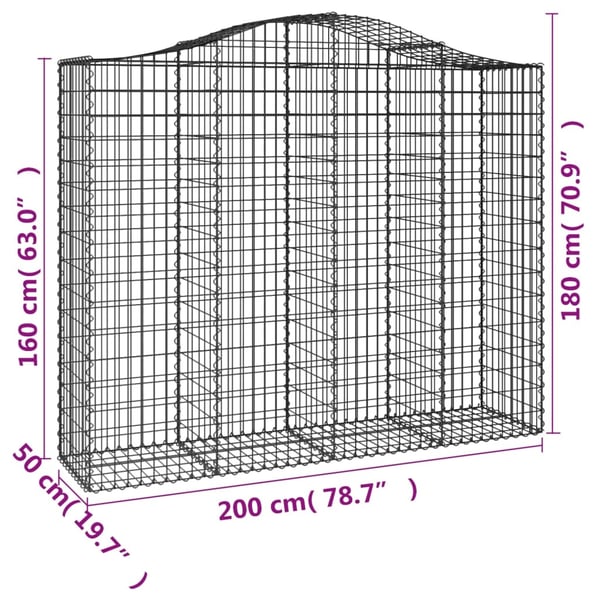 vidaXL buede gabionkurve 18 stk. 200x50x160/180 cm galvaniseret jern