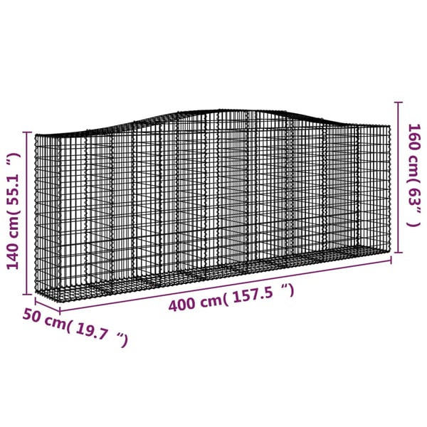 vidaXL Gabionkurver buede 4 stk 400x50x140/160 cm galvanisert jern