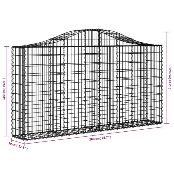 vidaXL Gabionkurver buede 25 stk 200x30x100/120 cm galvanisert jern