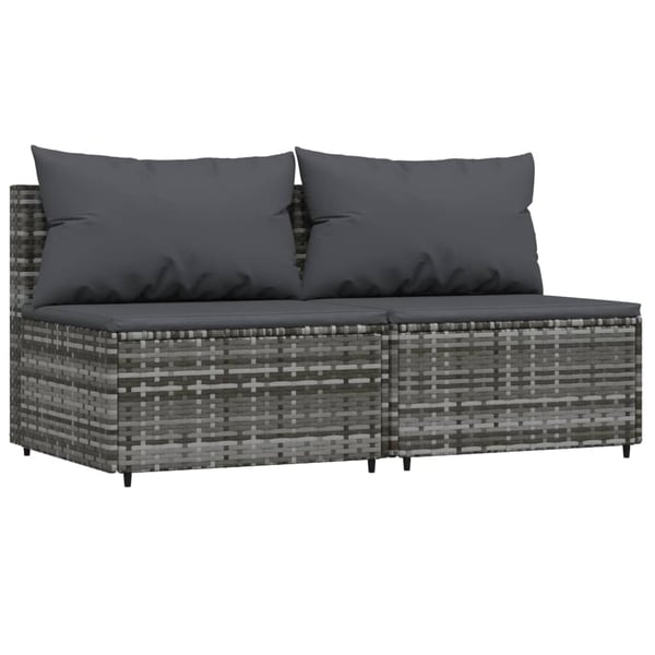 vidaXL midtermoduler til havesofa 2 stk. med hynder polyrattan grå