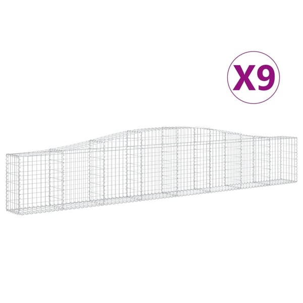 vidaXL Gabionkurver buede 9 stk 400x30x60/80 cm galvanisert jern