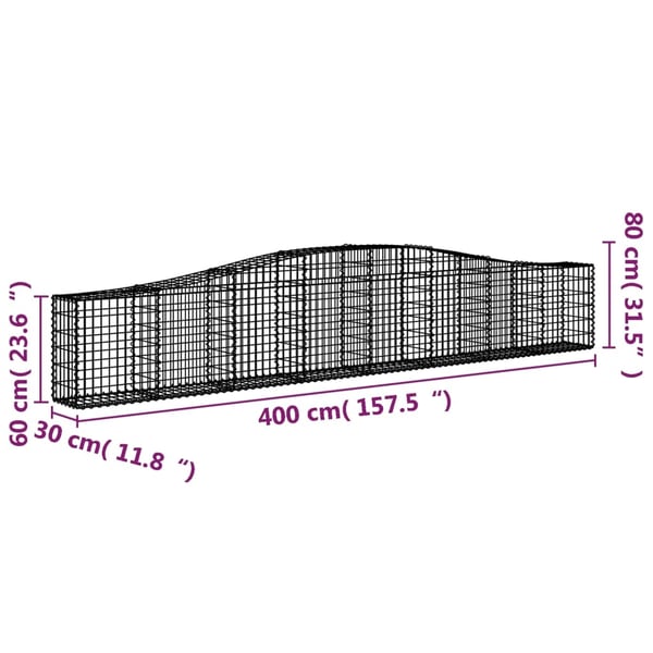 vidaXL Gabionkurver buede 9 stk 400x30x60/80 cm galvanisert jern