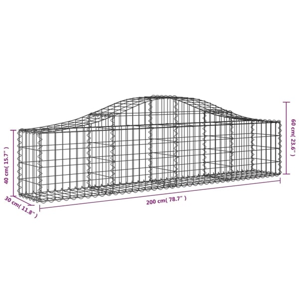 vidaXL Gabionkurver buede 15 stk 200x30x40/60 cm galvanisert jern