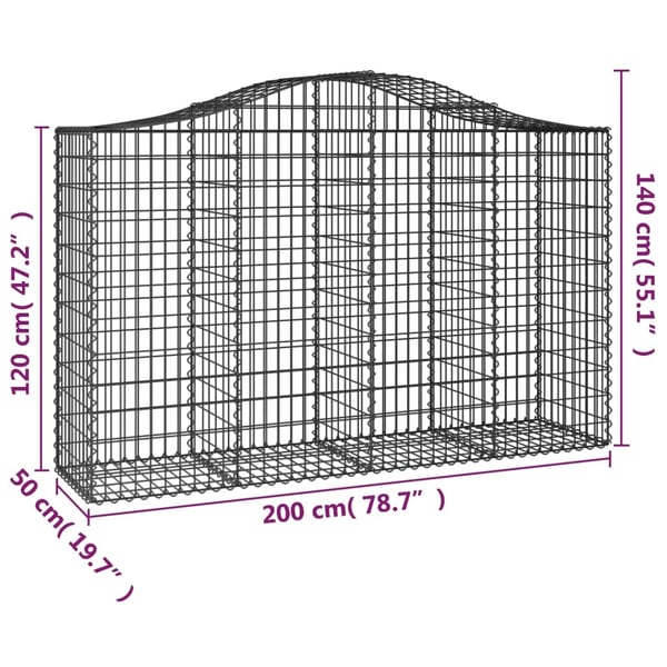 vidaXL Gabionkurver buede 7 stk 200x50x120/140 cm galvanisert jern