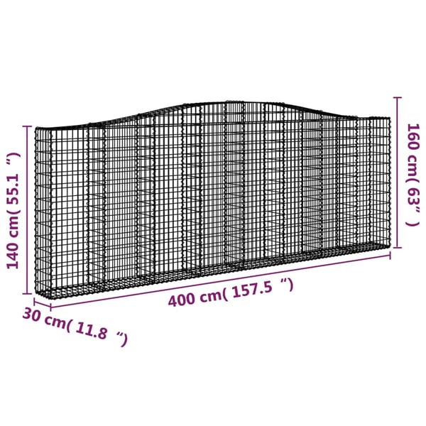 vidaXL buede gabionkurve 15 stk. 400x30x140/160 cm galvaniseret jern