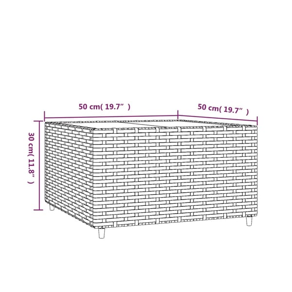 vidaXL havebord 50x50x30 cm firkantet polyrattan brun