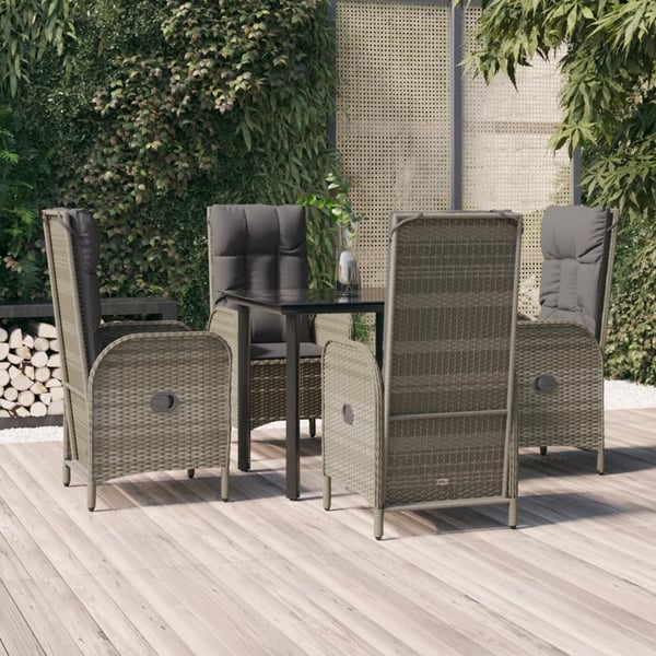 vidaXL spisebordssæt til haven 5 dele m. hynder polyrattan sort og grå