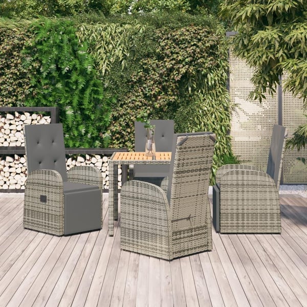 vidaXL spisebordssæt til haven 5 dele med hynder polyrattan grå