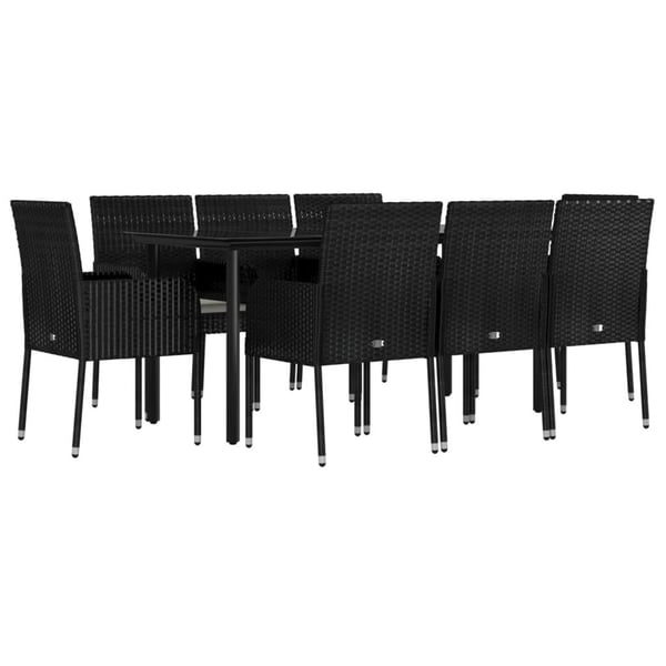 vidaXL spisebordssæt til haven 9 dele med hynder polyrattan sort
