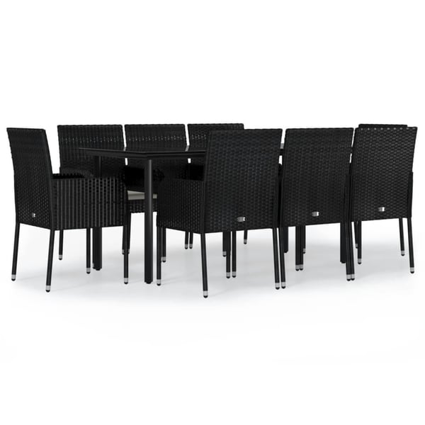 vidaXL spisebordssæt til haven 9 dele med hynder polyrattan sort
