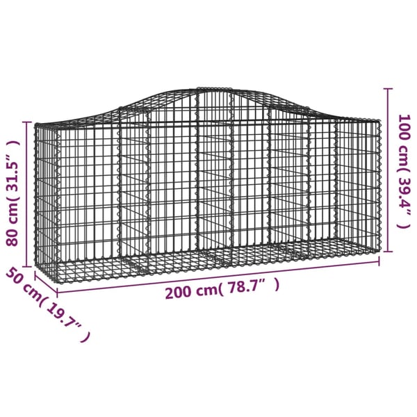 vidaXL Gabionkurver buede 10 stk 200x50x80/100 cm galvanisert jern