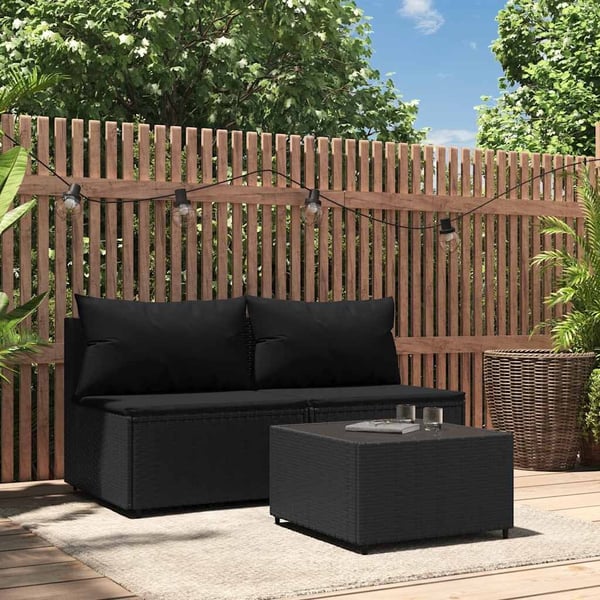 vidaXL loungesæt til haven 3 dele med hynder polyrattan sort