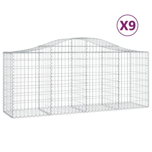vidaXL Gabionkurver buede 9 stk 200x50x80/100 cm galvanisert jern