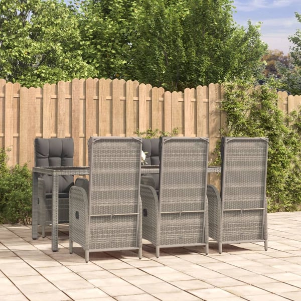 vidaXL spisebordssæt til haven 7 dele med hynder polyrattan grå